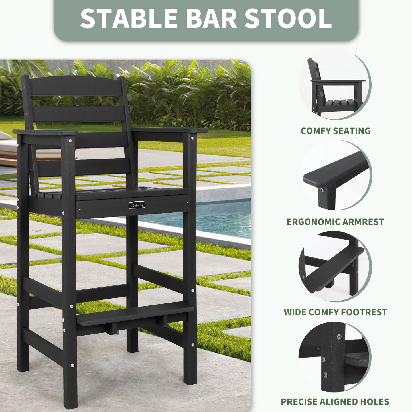 Bar Height Outdoor Chair, Tall Adirondack Chair, All Weather Outdoor Bar Chairs
