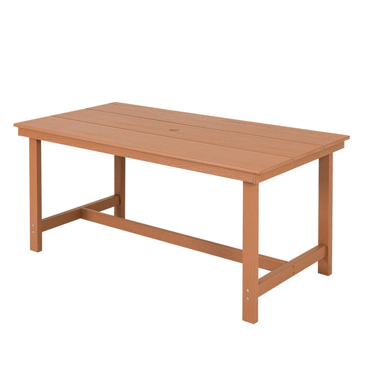 Outdoor Dining Table, HDPE 6-Person Patio Table with Umbrella Hole