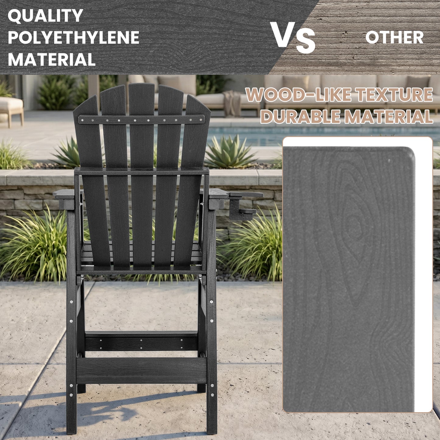 FUNBERRY Tall Adirondack Chair, HDPE All-Weather High Top Balcony Chair with Cupholder