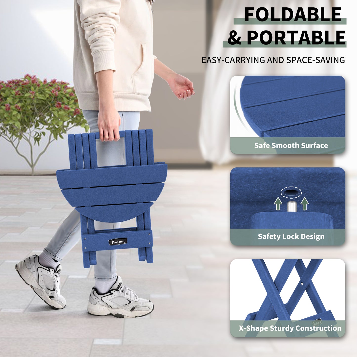 Outdoor Folding Side Table, No Assembly Portable Small Outdoor Table, Adirondack Table