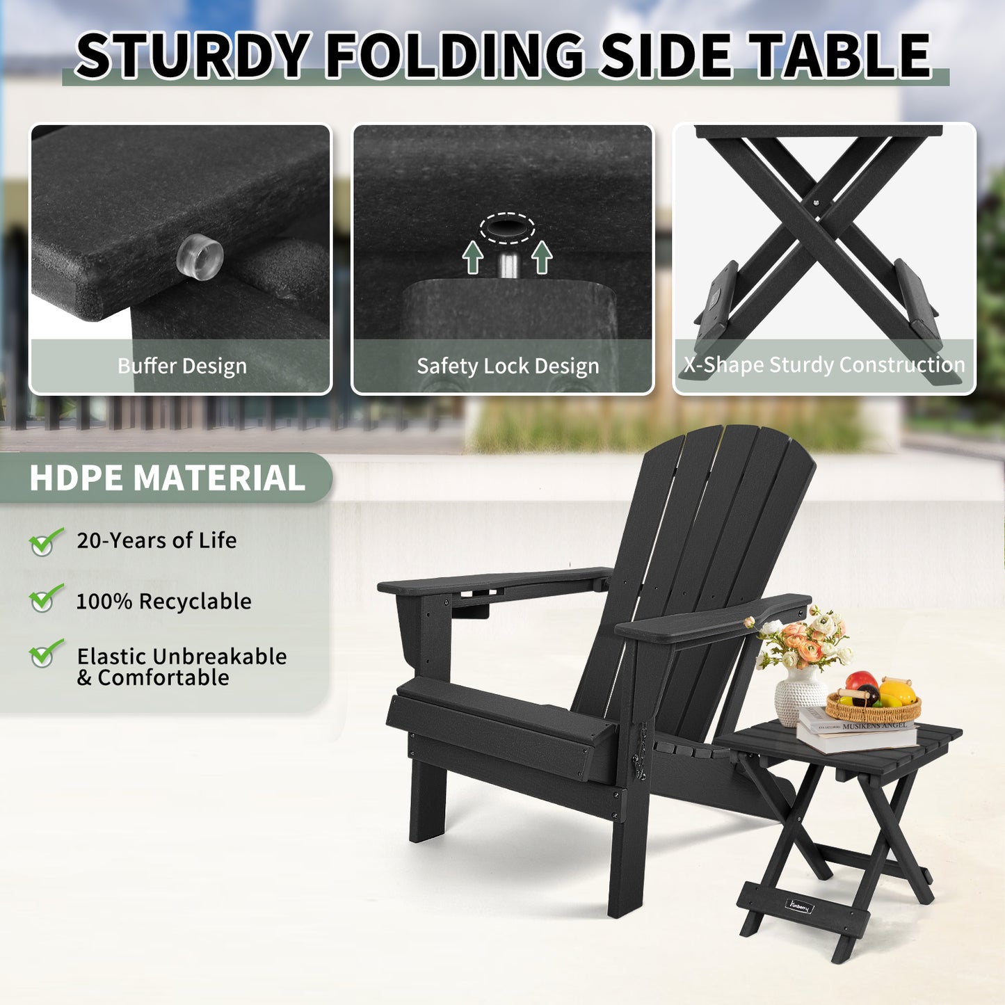 Outdoor Folding Side Table, No Assembly Portable Small Outdoor Table, Adirondack Side Table