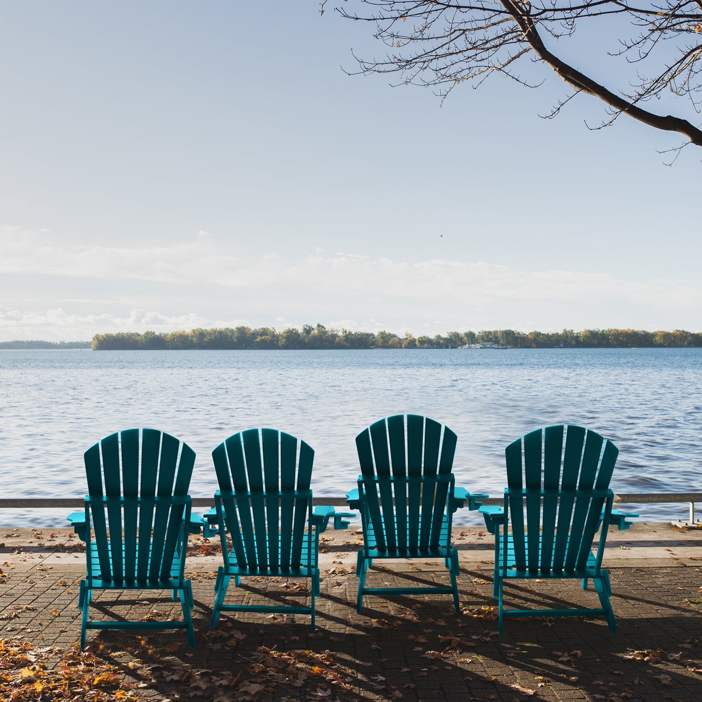Folding Adirondack Chair, Fire Pit Chairs All Weather with Cup Holder, Aruba Blue