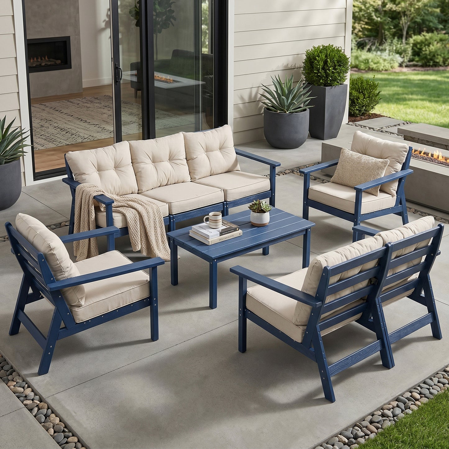 HDPE Patio Conversation Set 7 Seats, Outdoor Furniture Set, Patio Sofa Set