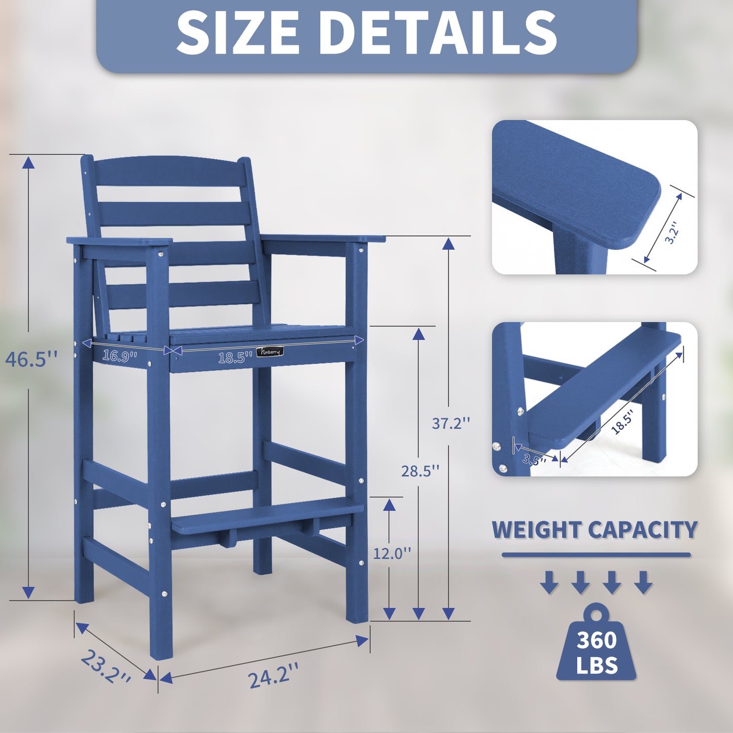 Bar Height Outdoor Chair, Tall Adirondack Chair, All Weather Outdoor Bar Chairs