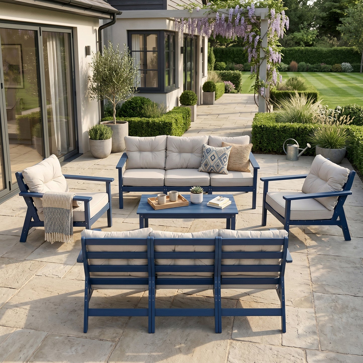 HDPE Patio Conversation Set 8 Seats, Outdoor Furniture Set, Patio Sofa Set