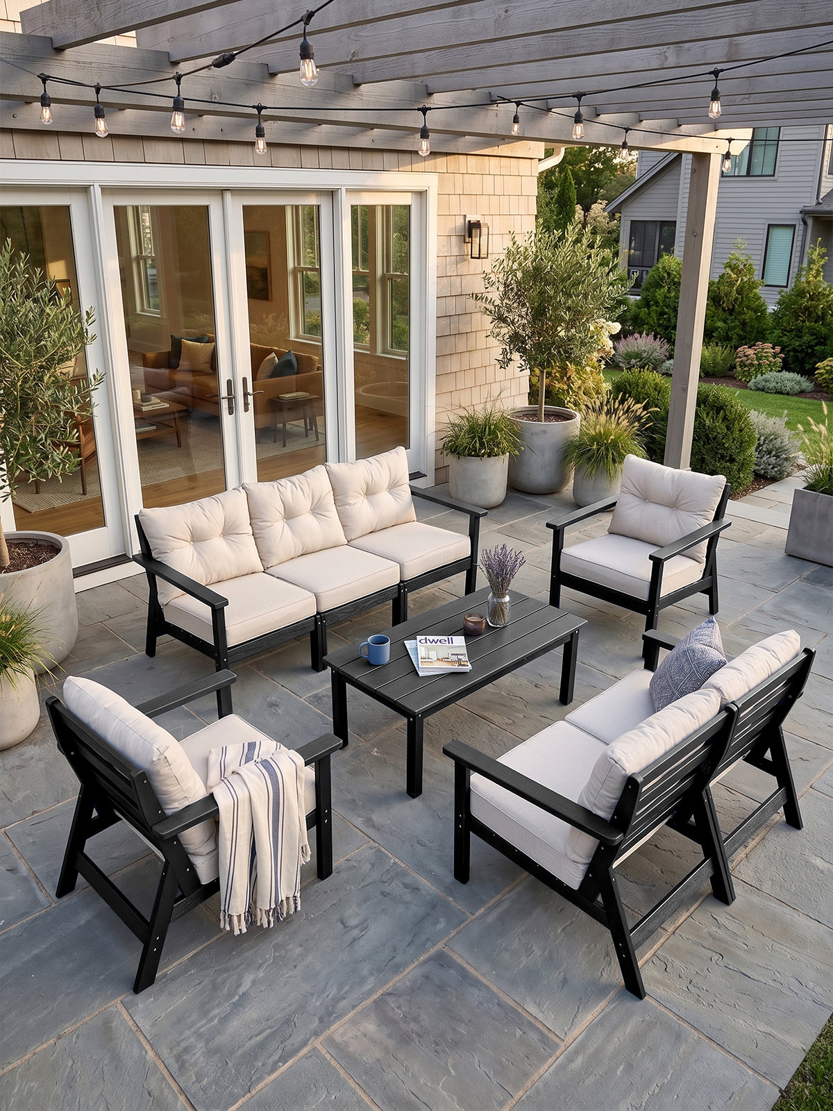 HDPE Patio Conversation Set 7 Seats, Outdoor Furniture Set, Patio Sofa Set