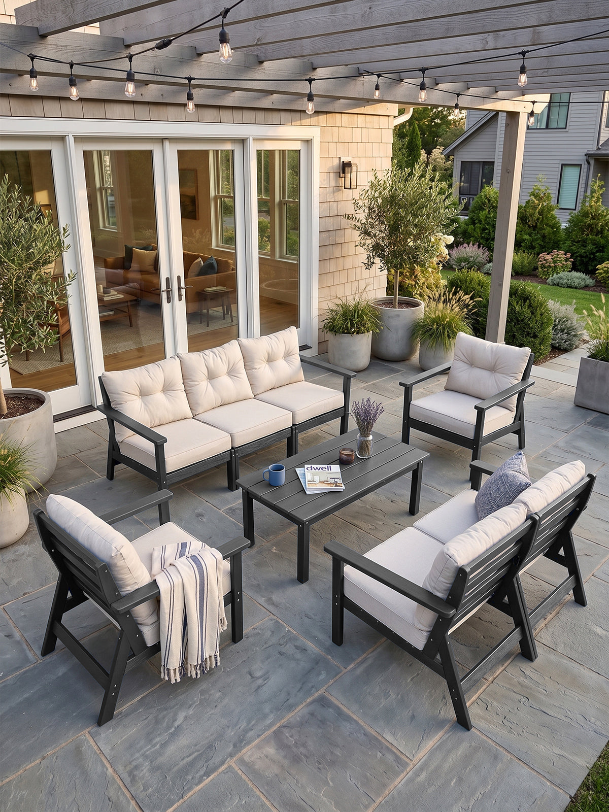 HDPE Patio Conversation Set 7 Seats, Outdoor Furniture Set, Patio Sofa Set