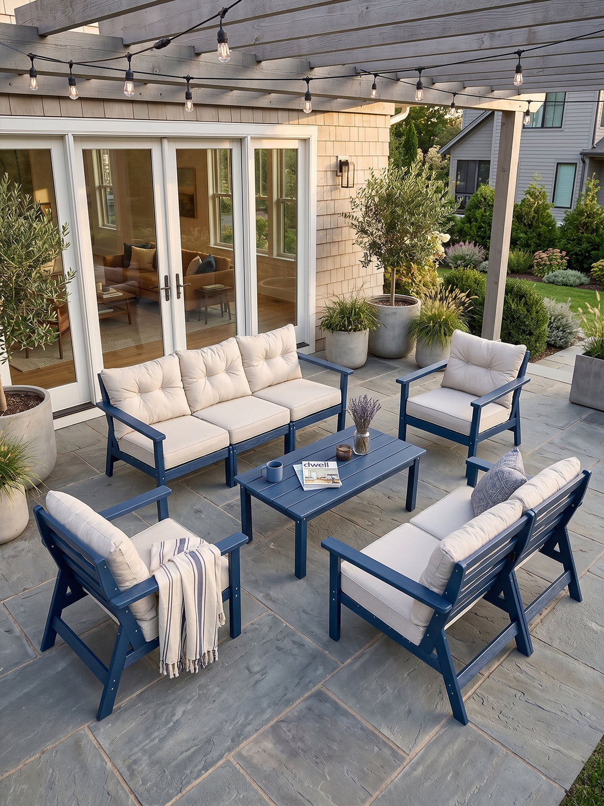 HDPE Patio Conversation Set 7 Seats, Outdoor Furniture Set, Patio Sofa Set