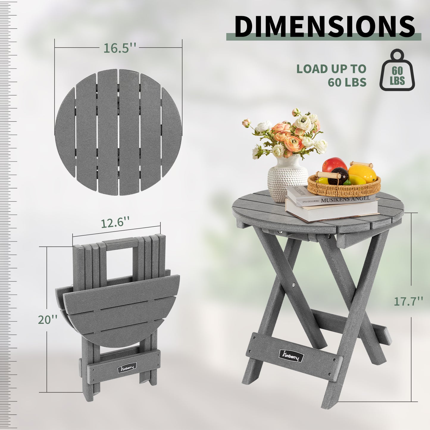 Outdoor Folding Side Table, No Assembly Portable Small Outdoor Table, Adirondack Table