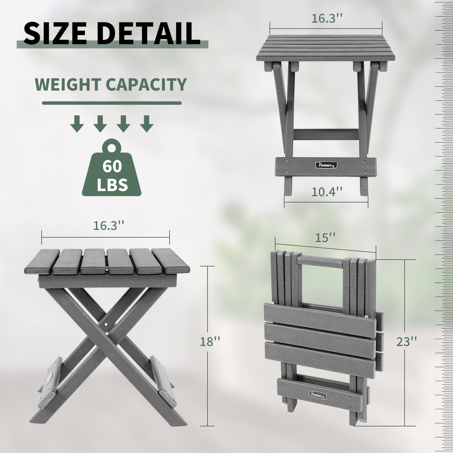 Outdoor Folding Side Table, No Assembly Portable Small Outdoor Table, Adirondack Side Table