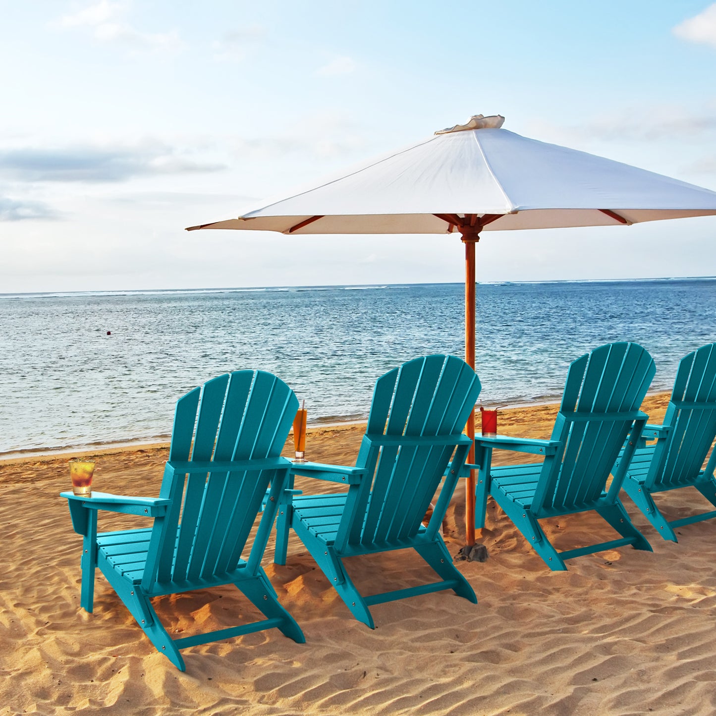 Folding Adirondack Chair, Fire Pit Chairs All Weather with Cup Holder, Aruba Blue