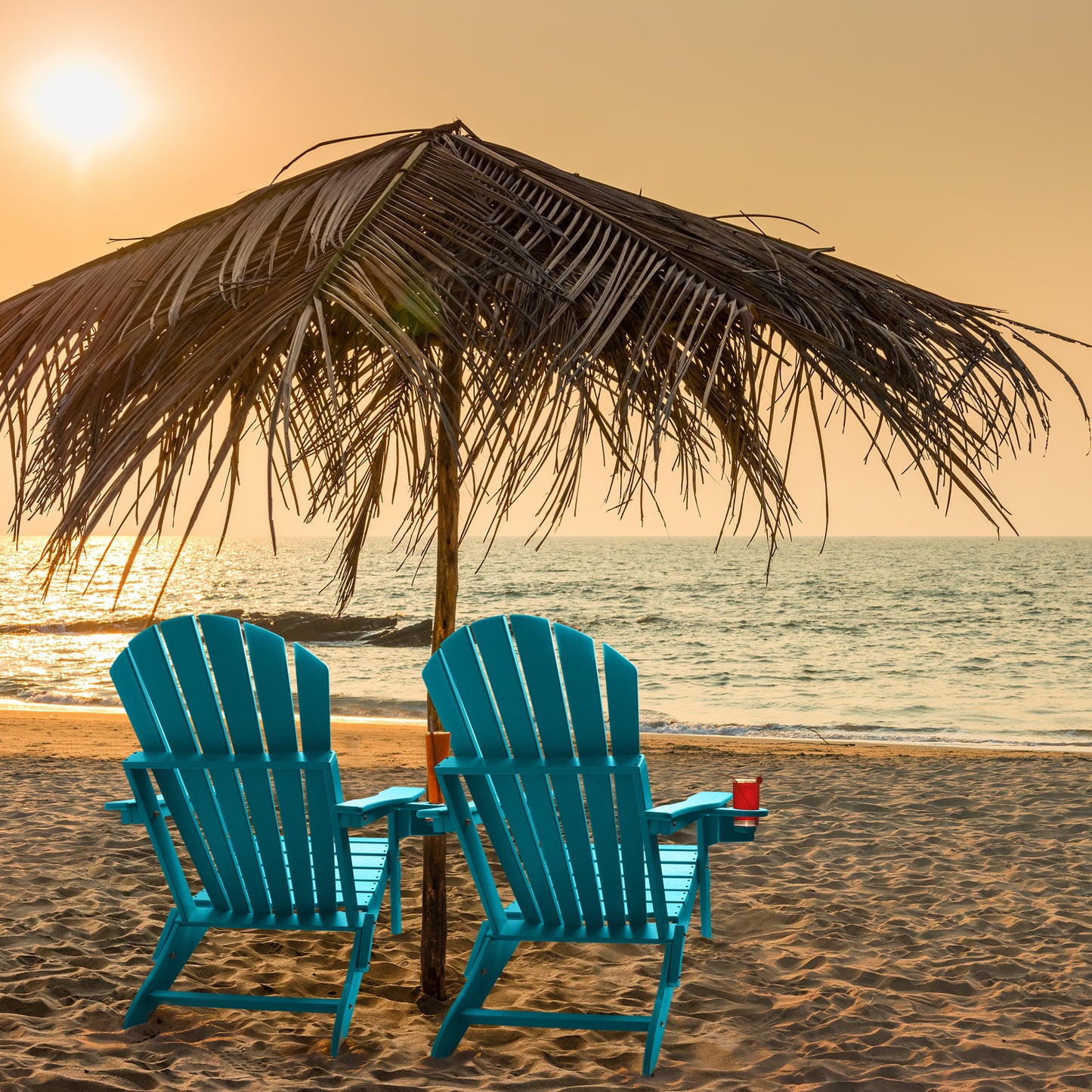Folding Adirondack Chair, Fire Pit Chairs All Weather with Cup Holder, Aruba Blue