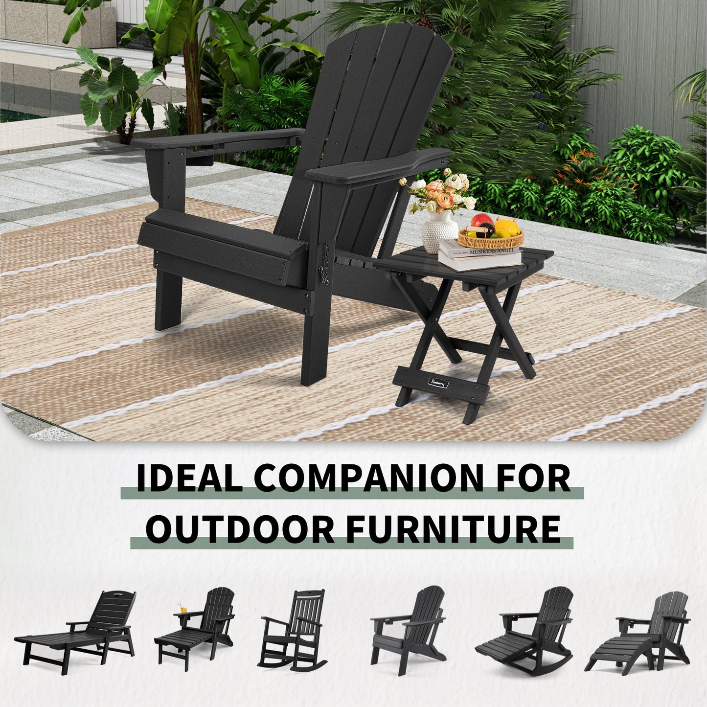 Outdoor Folding Side Table, No Assembly Portable Small Outdoor Table, Adirondack Side Table