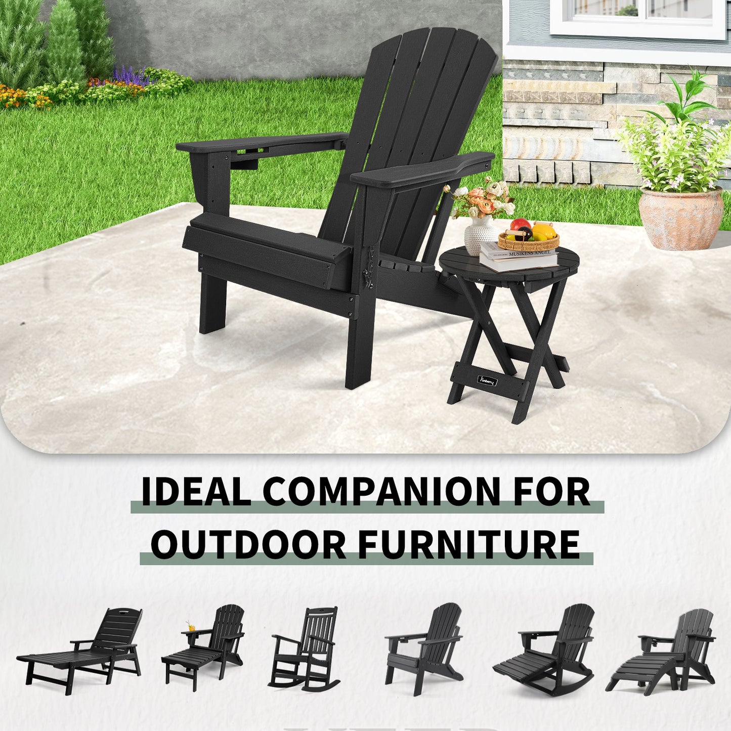 Outdoor Folding Side Table, No Assembly Portable Small Outdoor Table, Adirondack Table
