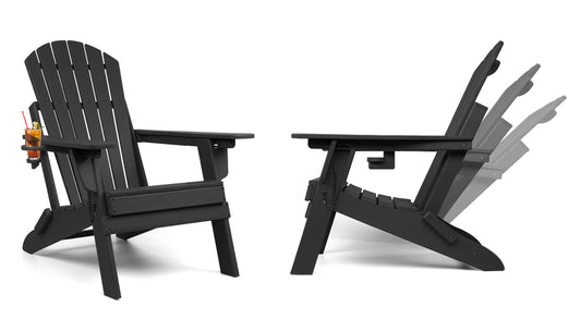 Folding Adirondack Chairs 2 Pack with Adjustable Backrest, Fire Pit Chairs with Cup Holder
