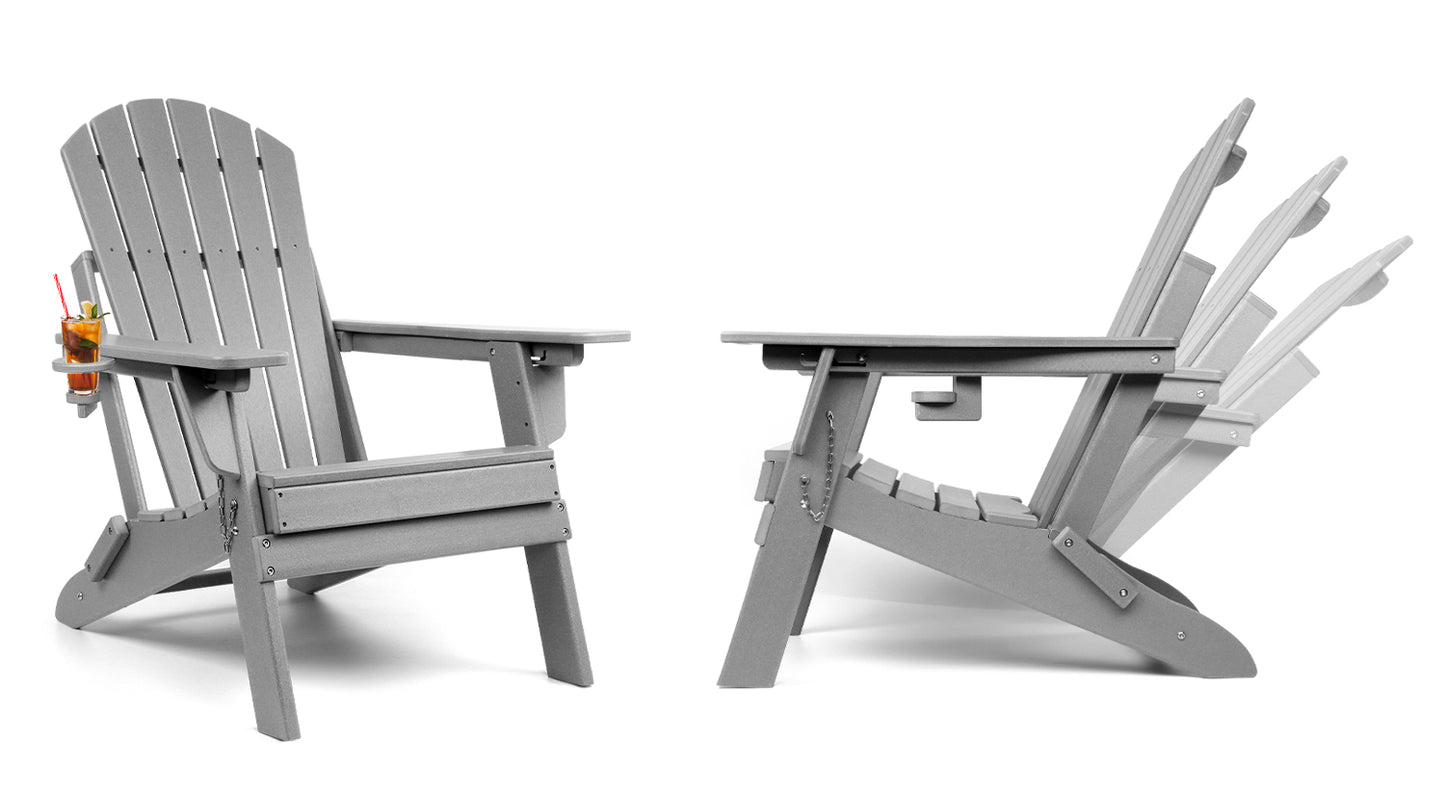 Folding Adirondack Chairs 2 Pack with Adjustable Backrest, Fire Pit Chairs with Cup Holder