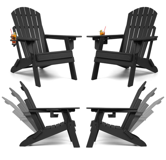 Folding Adirondack Chairs 4 Pack with Adjustable Backrest, Fire Pit Chairs with Cup Holder