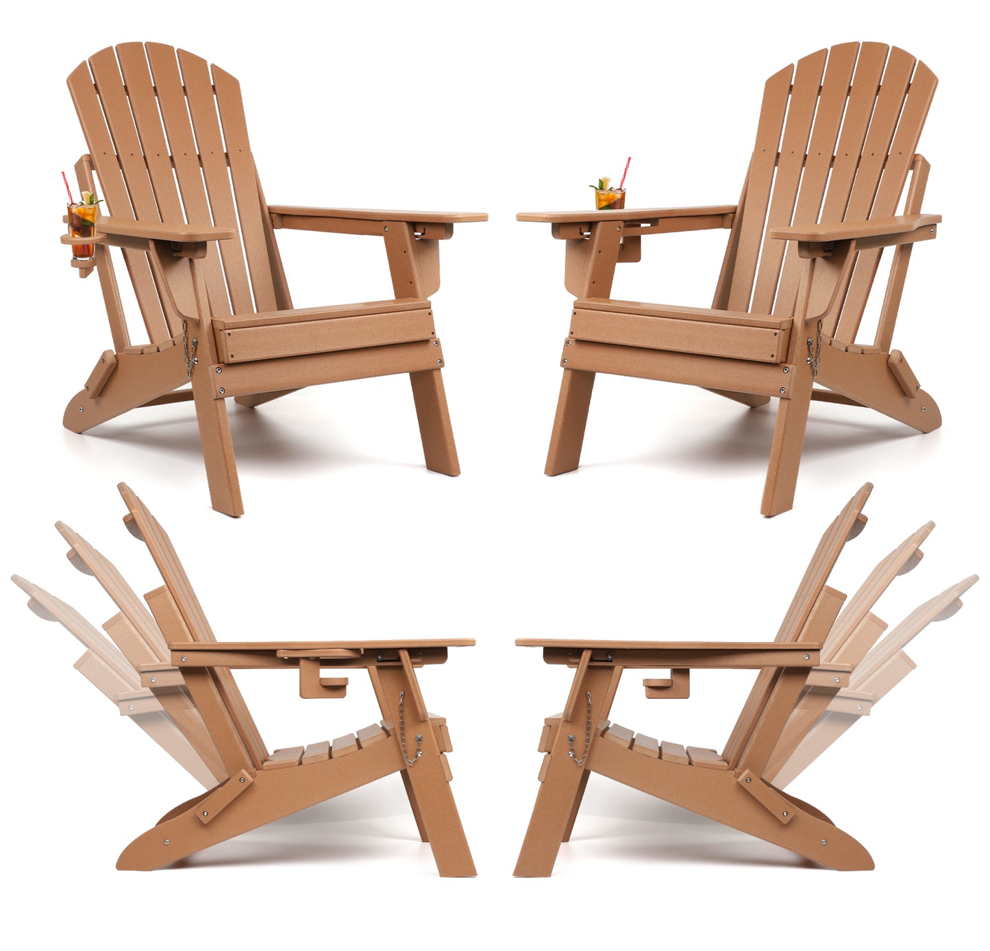 Folding Adirondack Chairs 4 Pack with Adjustable Backrest, Fire Pit Chairs with Cup Holder