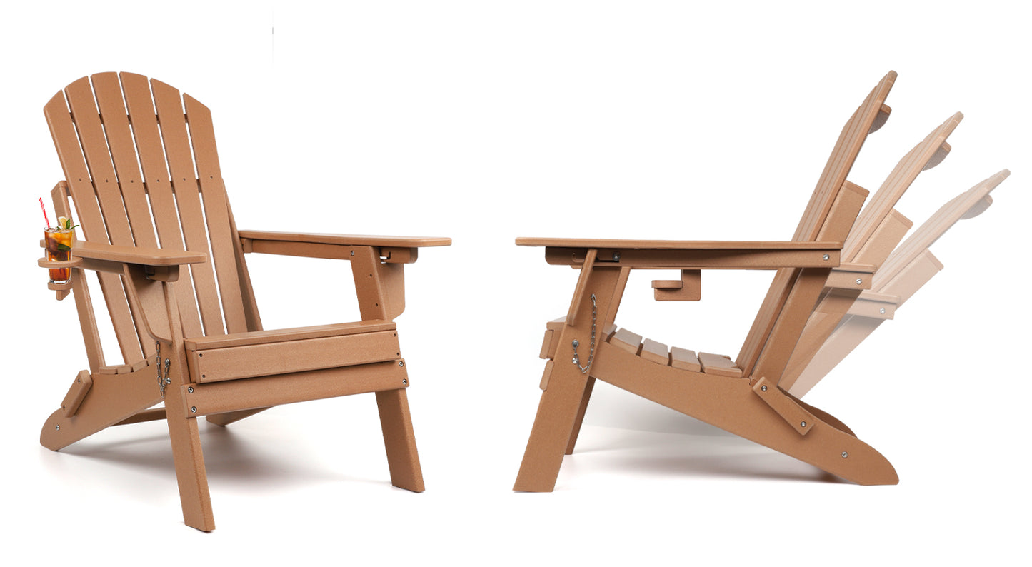 Folding Adirondack Chairs 2 Pack with Adjustable Backrest, Fire Pit Chairs with Cup Holder