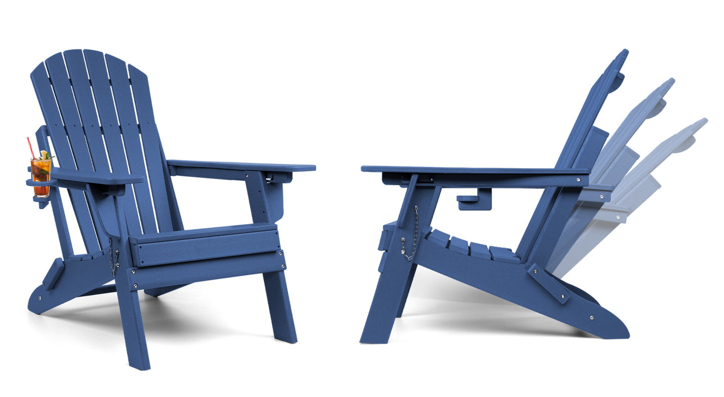 Folding Adirondack Chairs 2 Pack with Adjustable Backrest, Fire Pit Chairs with Cup Holder