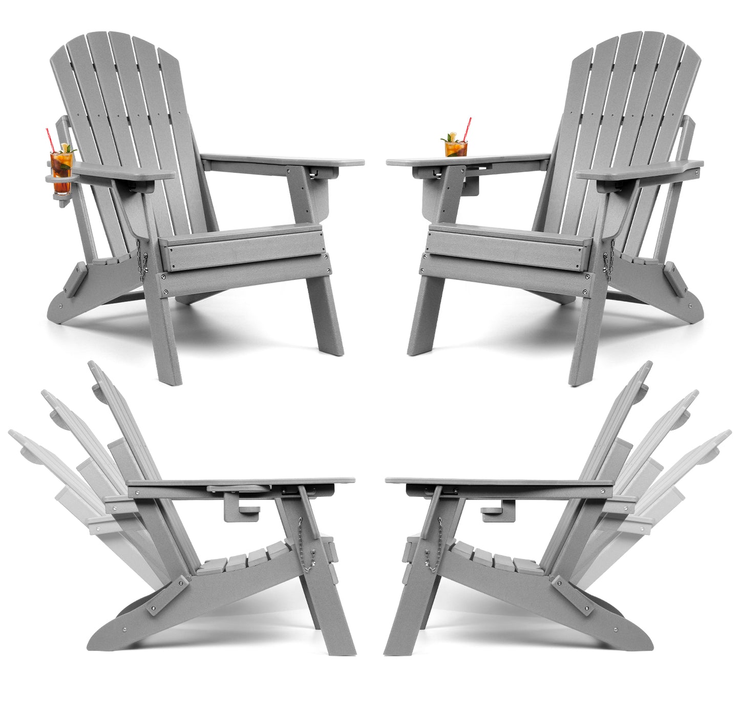 Folding Adirondack Chairs 4 Pack with Adjustable Backrest, Fire Pit Chairs with Cup Holder