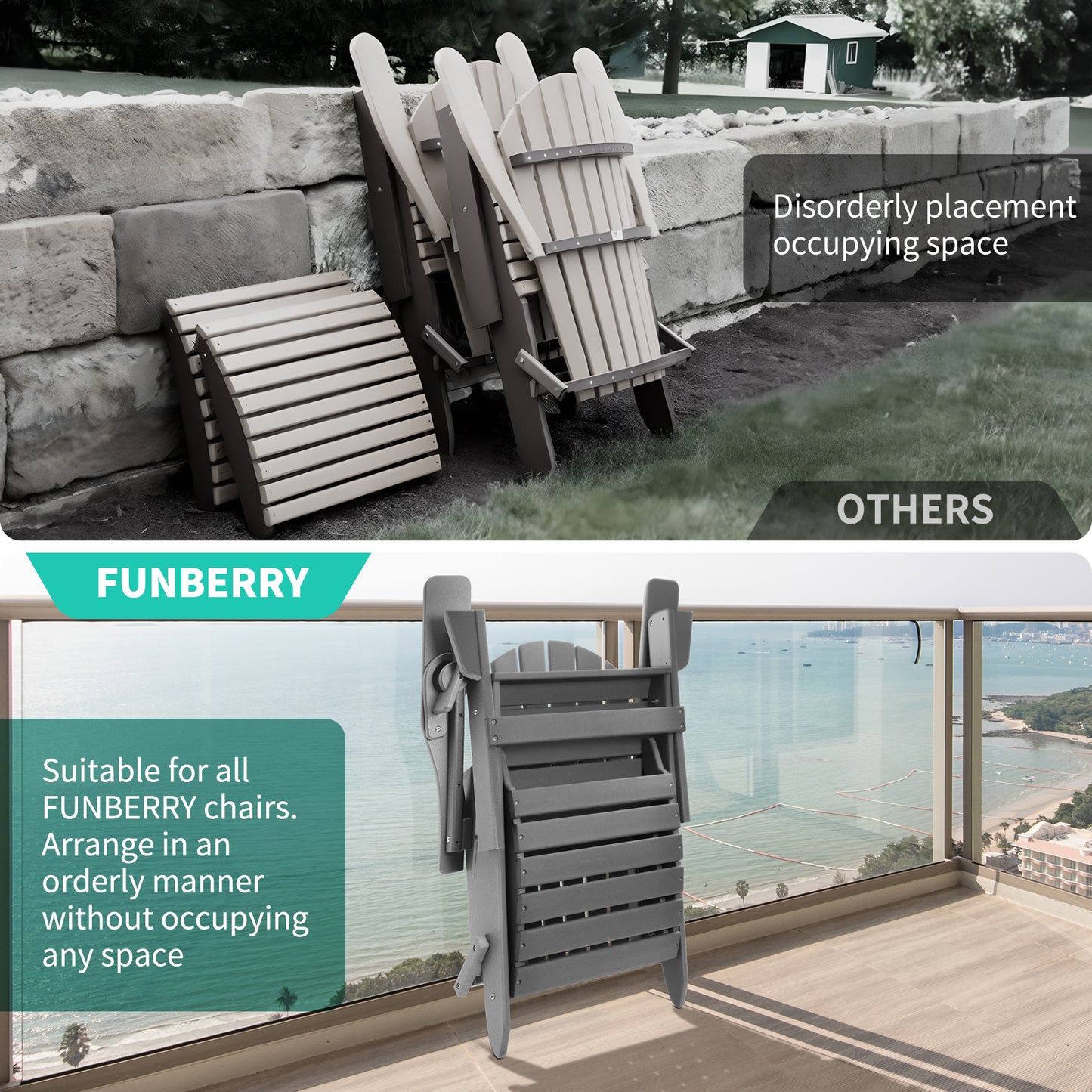 FUNBERRY Adirondack Ottoman, Adirondack Foot Rest, Easy Storage Outdoor Foot Rest, Adirondack Chair Footstool, Patio Foot Stool, Outdoor Ottomans and Footstools