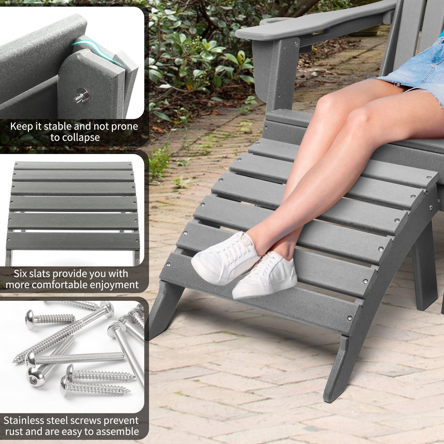 FUNBERRY Adirondack Ottoman, Adirondack Foot Rest, Easy Storage Outdoor Foot Rest, Adirondack Chair Footstool, Patio Foot Stool, Outdoor Ottomans and Footstools