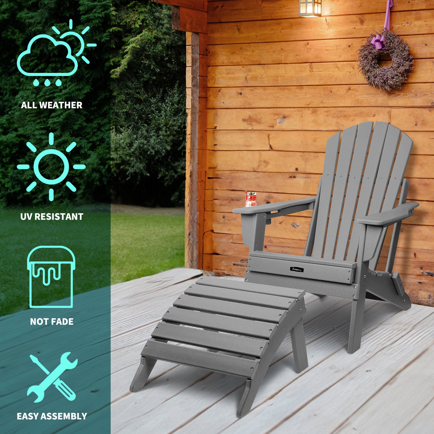 FUNBERRY Adirondack Ottoman, Adirondack Foot Rest, Easy Storage Outdoor Foot Rest, Adirondack Chair Footstool, Patio Foot Stool, Outdoor Ottomans and Footstools