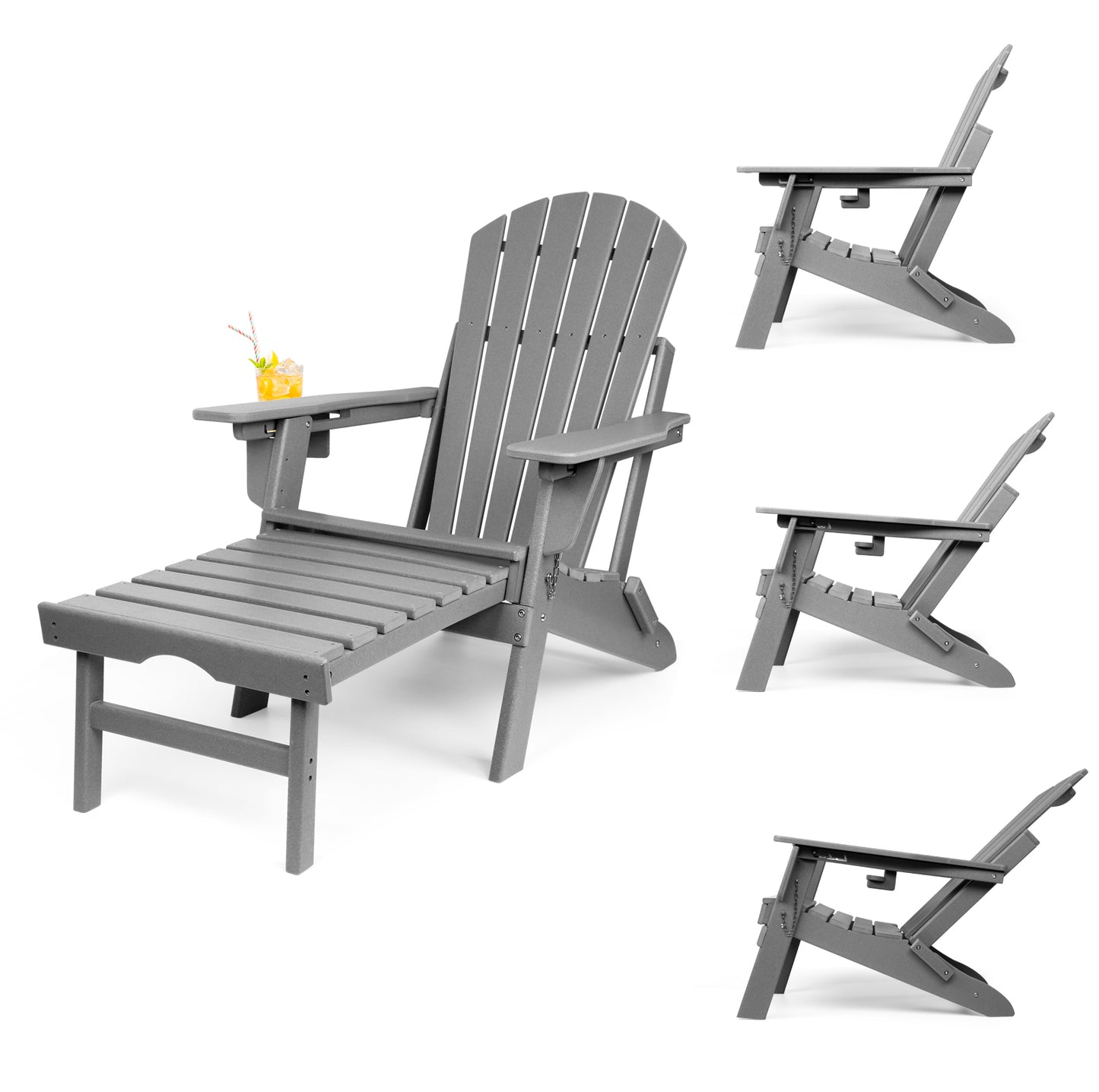 Adjustable Folding Adirondack Chair with Ottoman, All Weather Fire Pit Chairs