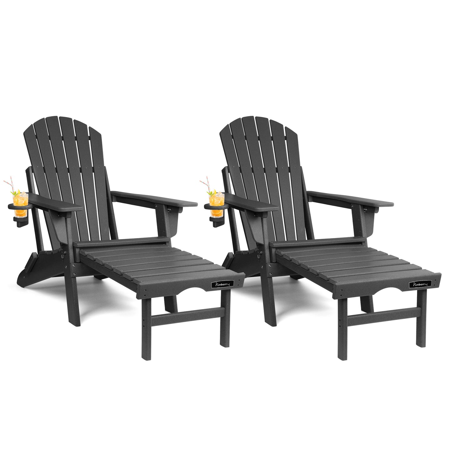 Adjustable Folding Adirondack Chairs Set of 2 with Ottoman, All Weather Fire Pit Chairs
