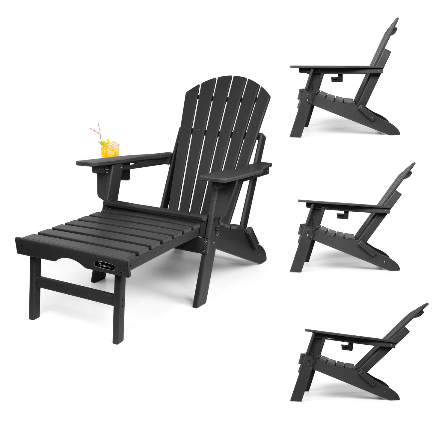 Adjustable Folding Adirondack Chair with Ottoman, All Weather Fire Pit Chairs