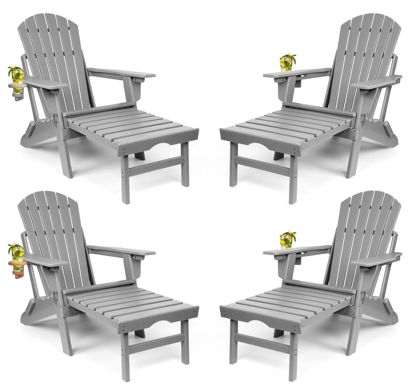 Adjustable Folding Adirondack Chairs Set of 4 with Ottoman, All Weather Fire Pit Chairs