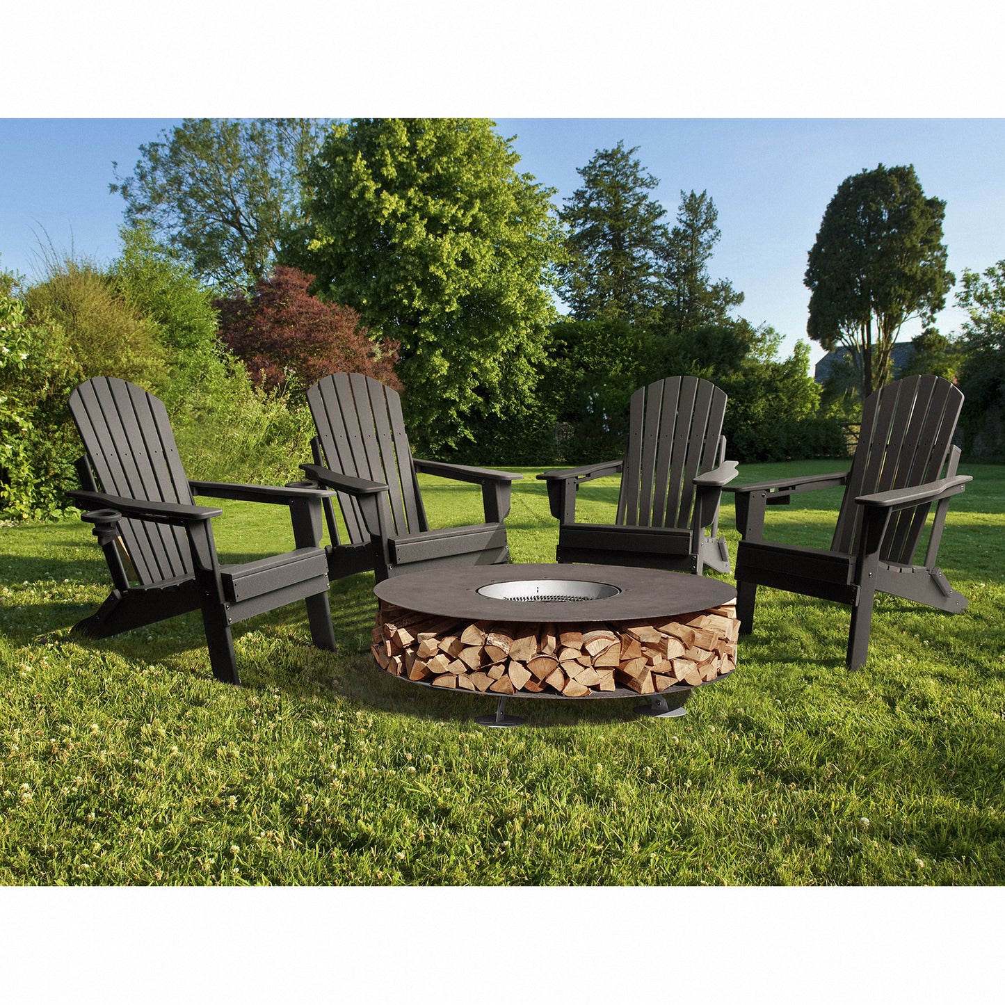 FUNBERRY Folding Adirondack Chair, Fire Pit Chairs Weather Resistant with Cup Holder, Black