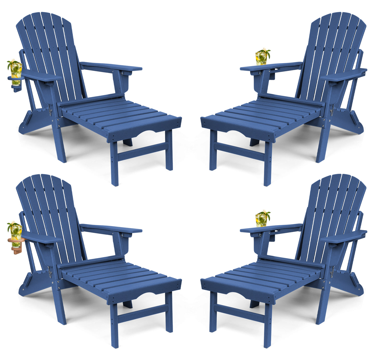 Adjustable Folding Adirondack Chairs Set of 4 with Ottoman, All Weather Fire Pit Chairs