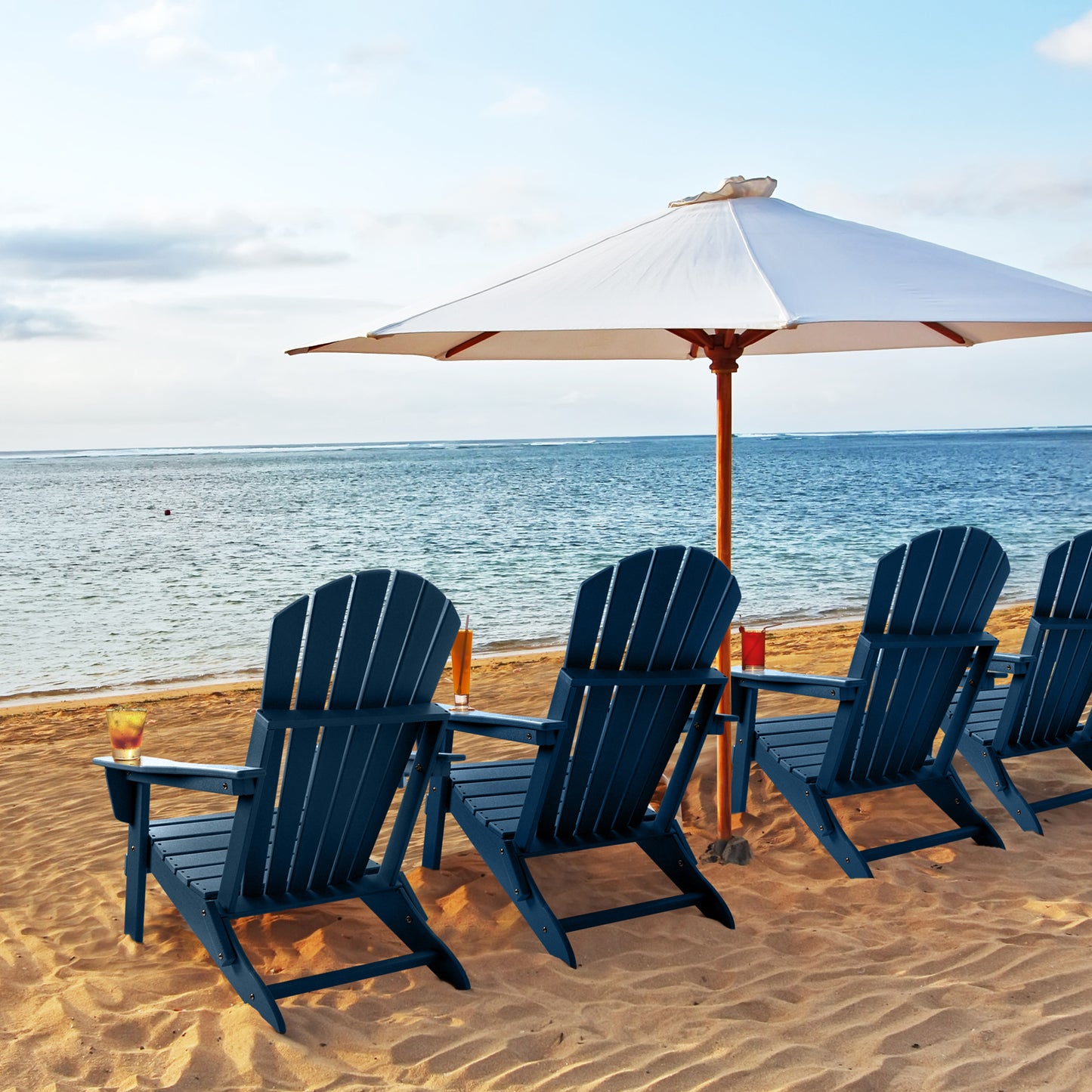 FUNBERRY Folding Adirondack Chair, Fire Pit Chairs Weather Resistant with Cup Holder, Navy Blue