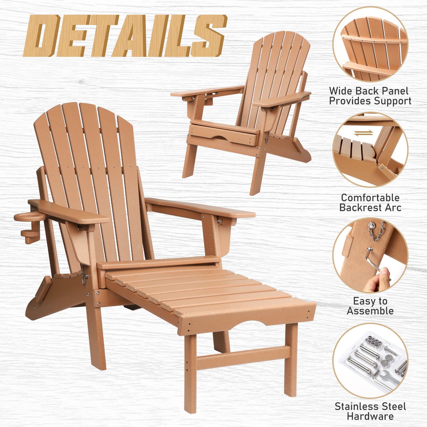 Adjustable Folding Adirondack Chair with Ottoman, All Weather Fire Pit Chairs